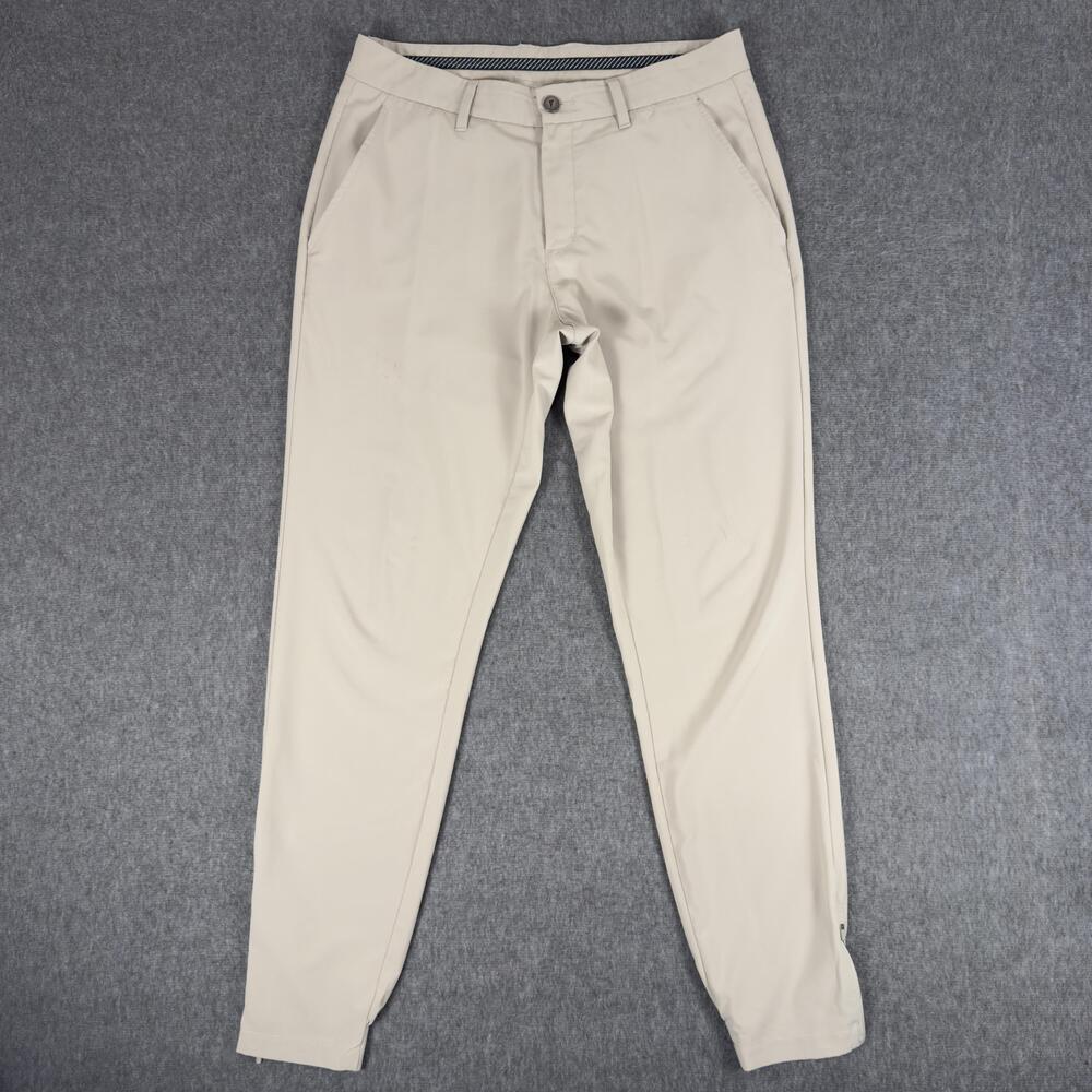 Primo Jogger Pants Mens 32 Beige Stretch Zip Pocket Elastic Cuff Casual Tapered
